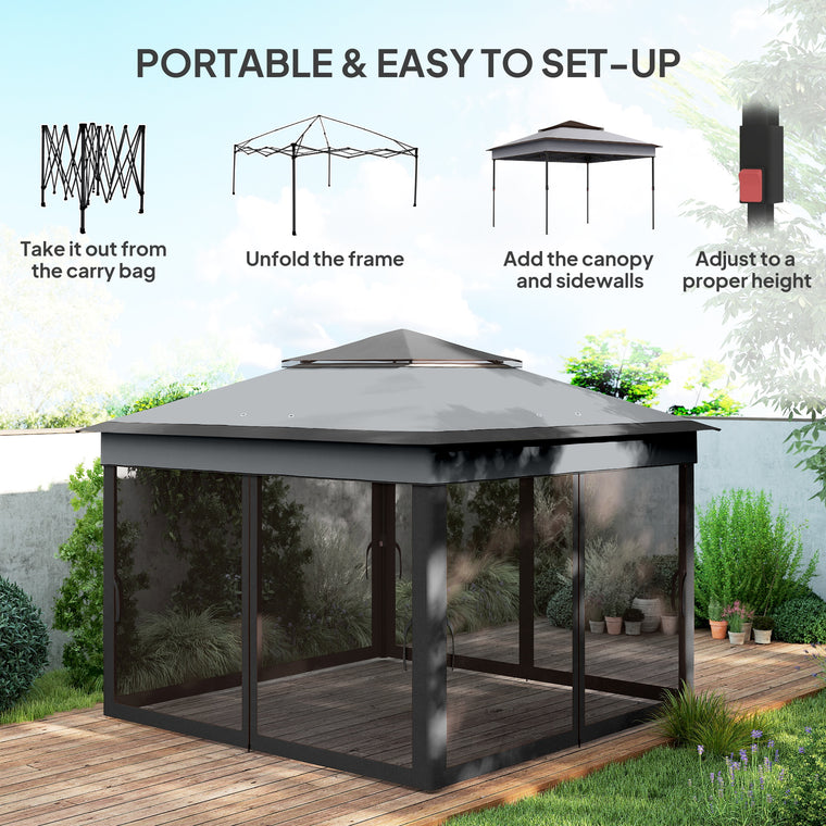 10.7' x 10.7' Dark Grey Pop-Up Gazebo with Mesh Curtains