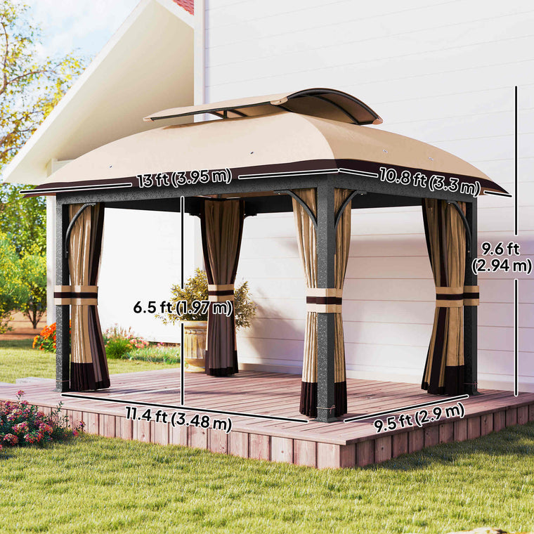 11' x 13' Khaki Double Roof Patio Gazebo with Galvanized Frame
