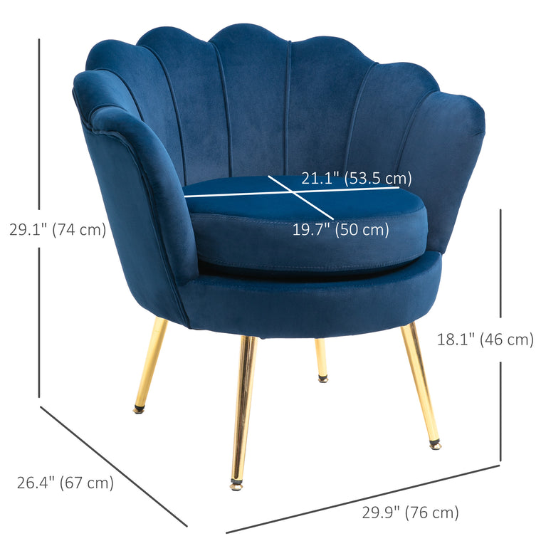 Velvet Accent Chair with Gold Legs - Blue