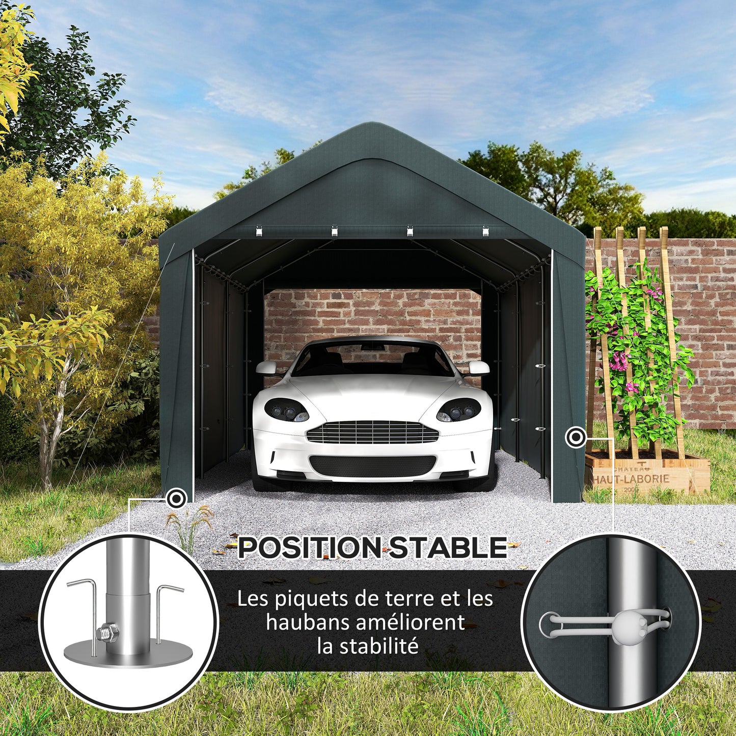 Carport, 10 x 20 ft Portable Garage with 2 Roll-Up Doors and Removable Sidewalls for Car, Truck, Boat, Dark Grey