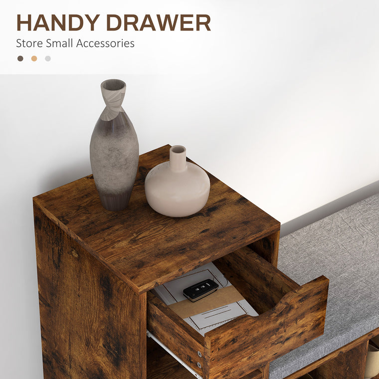Shoe Storage Bench with Drawer and 6 Shelves