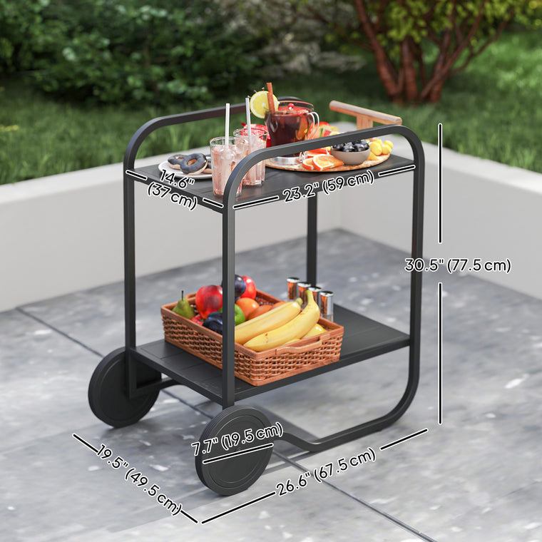 Black 2-Tier Grill Bar Cart with Storage & Side Handle