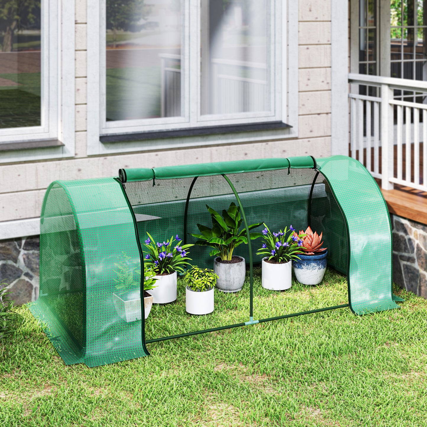Mini Greenhouse Portable Hot House for Plants with Zippered Doors for Outdoor, Indoor, 79" x 39" x 32", Green