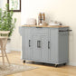 Modern Rolling Kitchen Island Cart with Drawers, Natural Wood Top, Towel Rack, Door Storage Cabinet, Grey