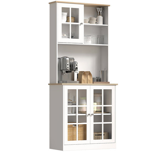Kitchen Buffet with Hutch and 3 Cabinets - White