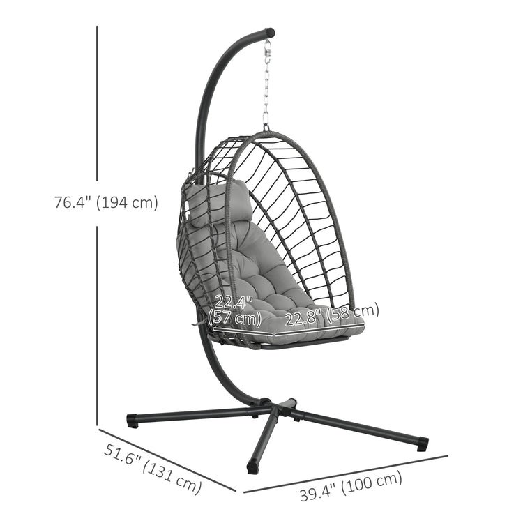 Wicker Rattan Hanging Egg Chair with Stand and Thick Cushion