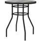 23.6" Round Patio Table, Outdoor Side Table with Glass Printed Top, Multicolour