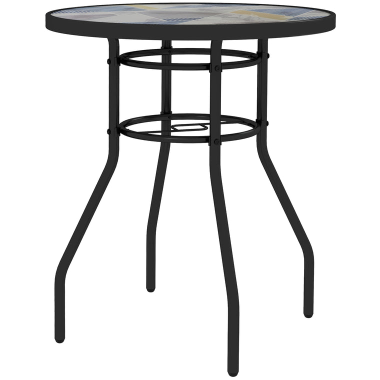 23.6" Round Side Table with Printed Glass Top