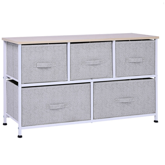 5-Drawer Linen Dresser Tower with Metal Frame - Grey