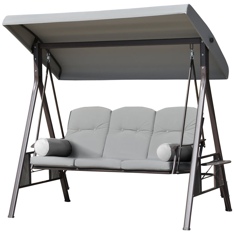 Light Grey 3-Person Steel Canopy Bench Swing