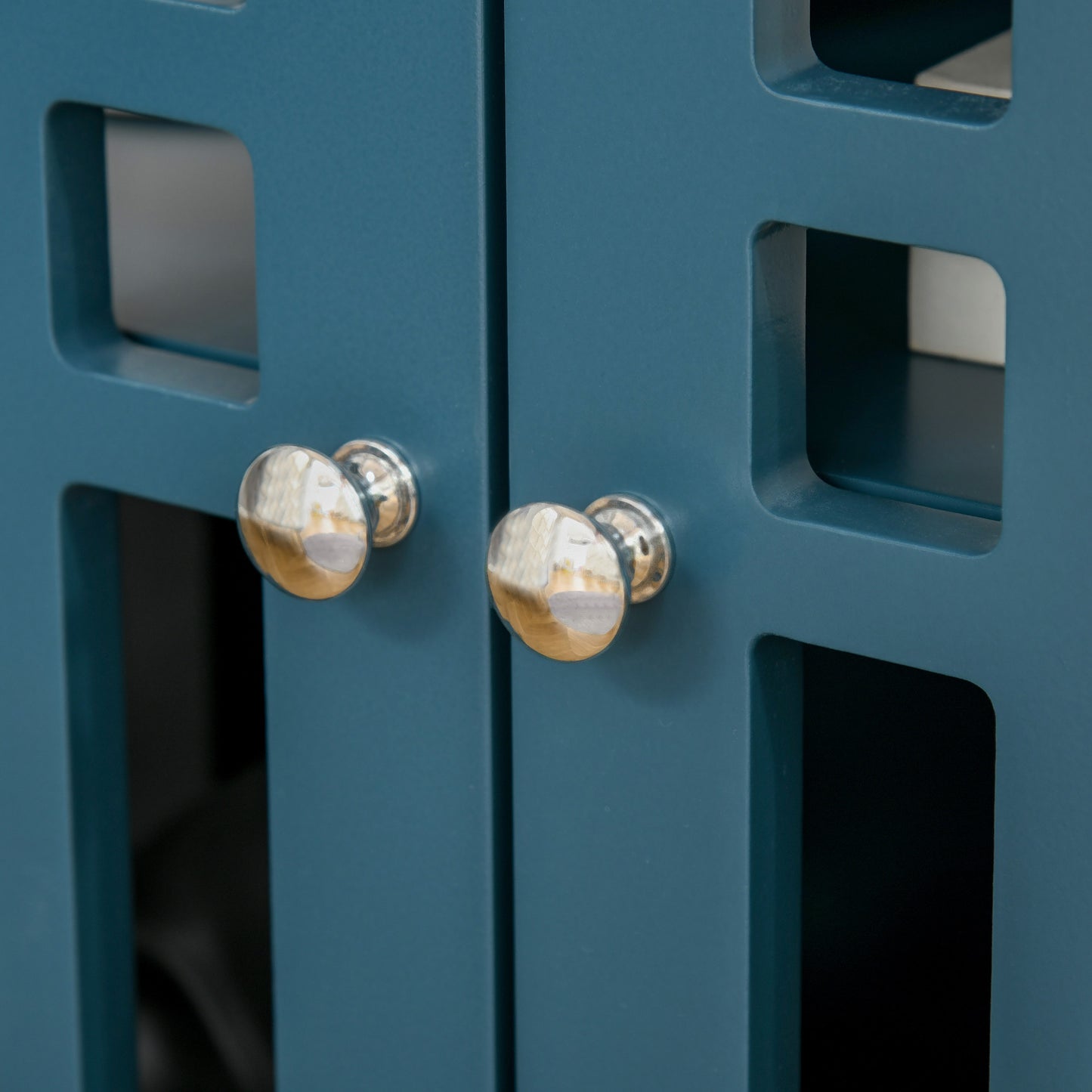 Storage Cabinet with Fretwork Doors and Shelf, Modern Freestanding Sideboard, Buffet, Blue