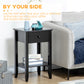 Side Table Set of 2, End Tables with Drawer and Bottom Shelf, 2-tier Nightstand for Bedroom, Living Room, Black