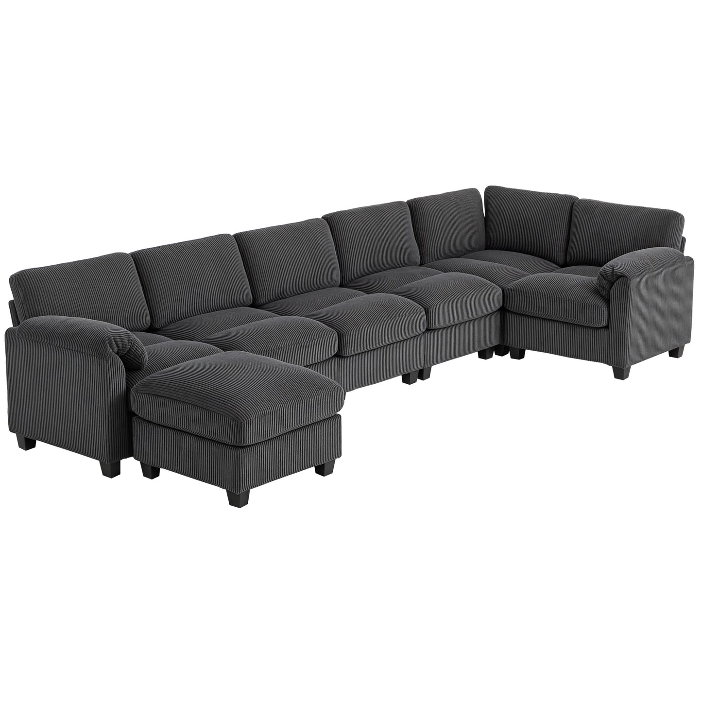 Oversized U-Shape Modular Corduroy Sectional - Charcoal Grey