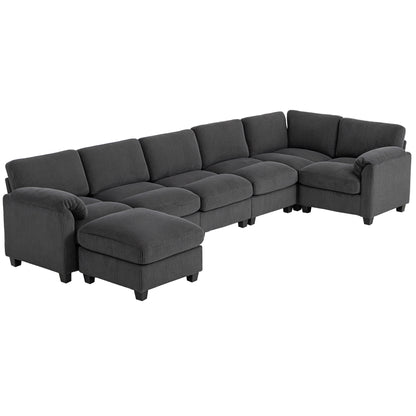 Modular Sectional Sofa, Oversized U-Shaped Couch with Spring Cushion, Corduroy Sofa for Living Room - Charcoal Grey