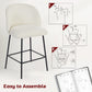 Set of 2 Counter Height Barstools, Upholstered Linen Bar Stools with Backrest, Footrest and Steel Legs, Cream White