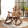 Wooden Outdoor Rocking Chair, Oversized Adirondack Patio Rocker with High Back and Slatted Seat, Carbonized