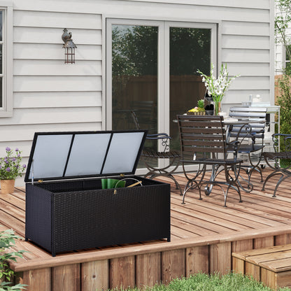 75 Gallon Rattan Deck Box with Gas Strut and Clamp Lid