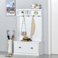 64.5" H Hall Tree with Storage Drawer & Top Shelf, Coat Rack Wooden Entryway Storage Bench Hall Tree Hallway Clothes Bag Coat Rack 4 Hooks, White