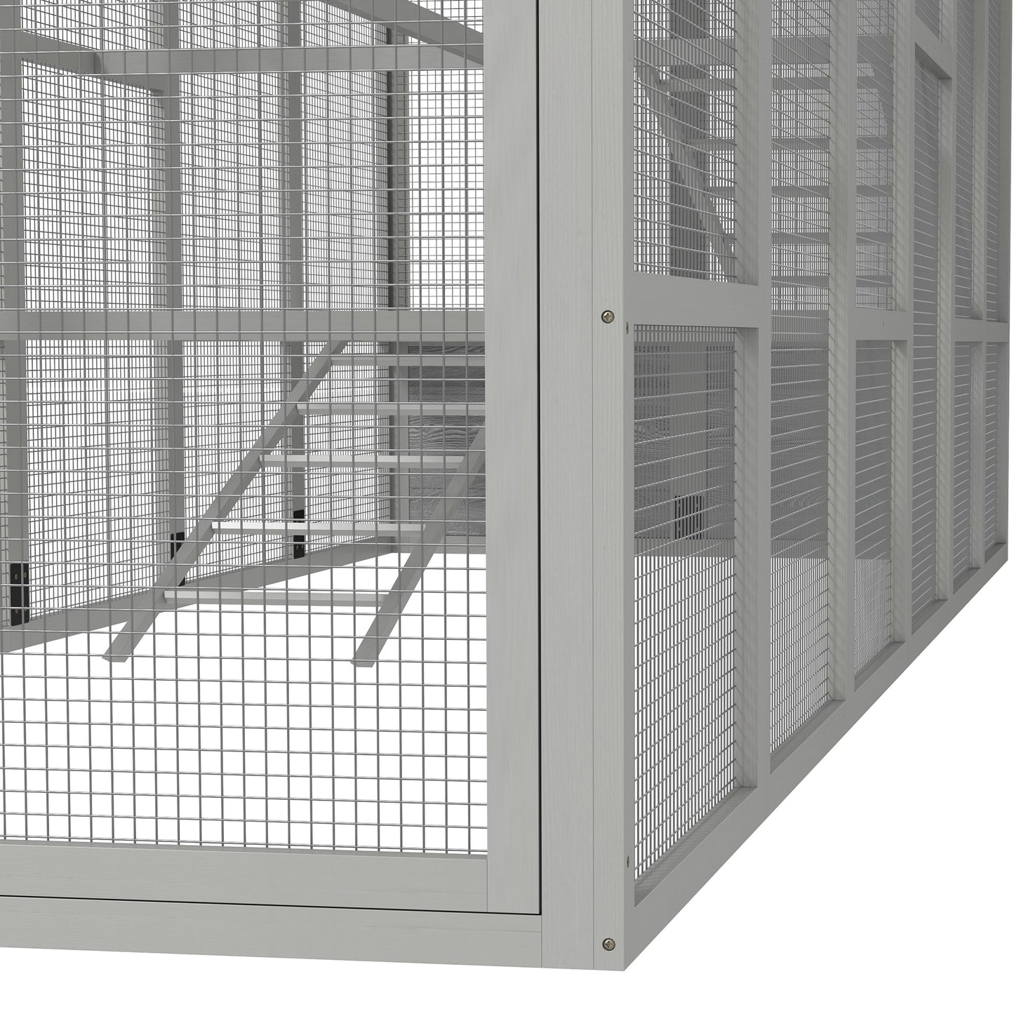 142" Outdoor Wooden Chicken Coop with Run, Ramps, Perches, Storage, Combinable Design for 6 - 10 Chickens, Grey