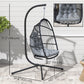 Wicker Egg Swing Chair with Stand, Foldable Hanging Egg Chair with UV Resistant Cushion, Headrest, Dark Grey
