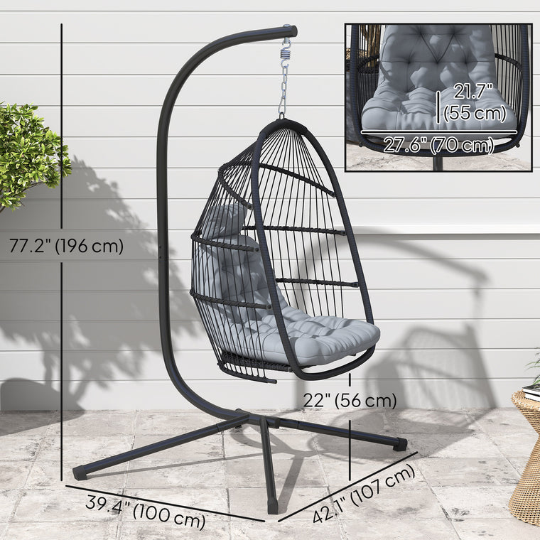 Foldable Wicker Egg Swing Chair with UV Cushion