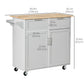 41" Kitchen Island with Storage and Solid Wood Top, Rolling Kitchen Cart on Wheels with 2 Storage Drawers, 2 Doors and Towel Rack for Dining Room, Grey