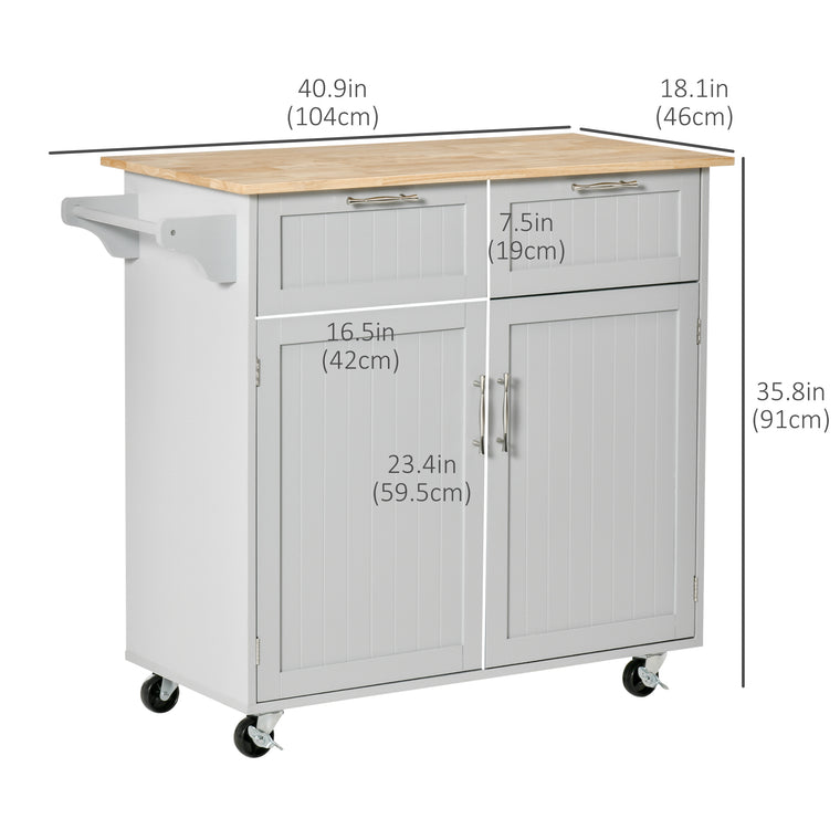 Rolling Kitchen Island with 2 Drawers and Towel Rack