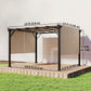 12' x 10' Outdoor Patio Gazebo Pergola with Retractable Canopy Roof, Steel Frame with Stakes, Light Brown