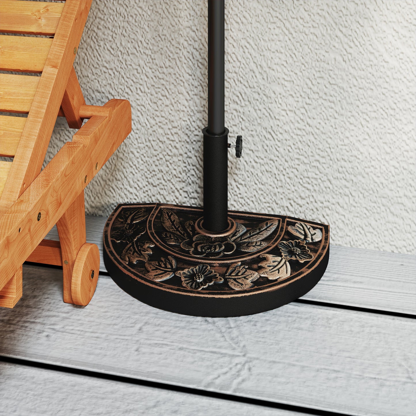 20 lbs Resin Half Round Patio Umbrella Base 20" Outdoor Decorative Parasol Stand Holder For Φ1.5", Φ1.9" Pole, Bronze