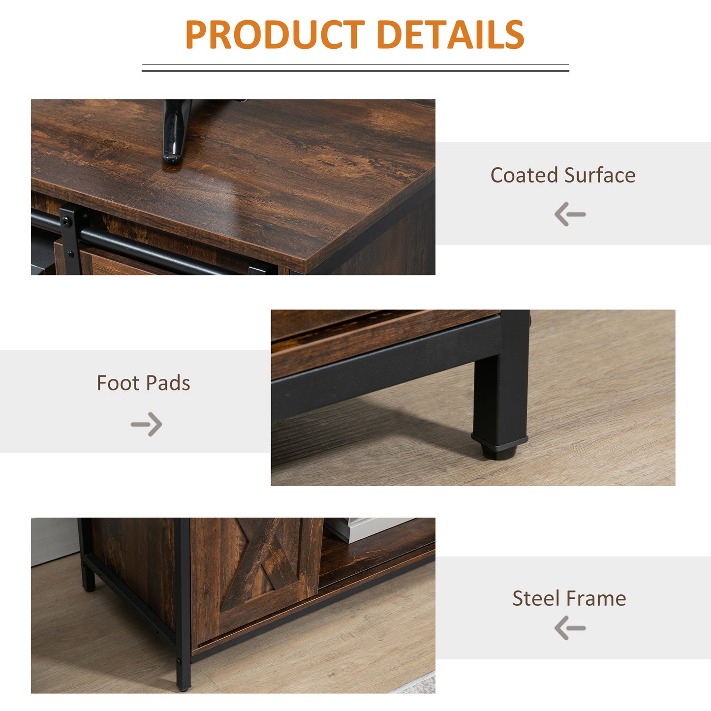 Industrial TV Stand for TVs up to 60", TV Console with Storage and 2 Sliding Barn Doors, Freestanding Entertainment Unit for Living Room, Bedroom, Brown