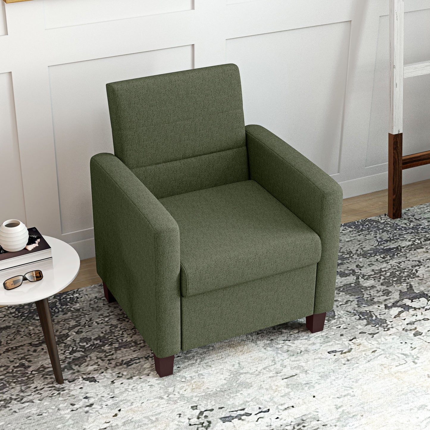 Fabric Accent Chair, Modern Armchair with Seat Cushion and Non-Slip Pads for Living Room, Bedroom, Dark Green