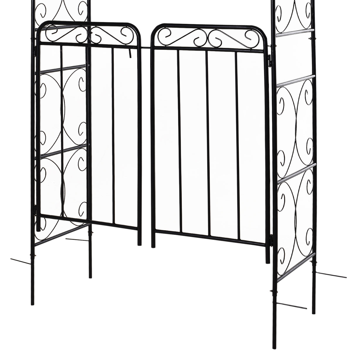 7' Metal Garden Arbor Arch with Scrollwork Doors