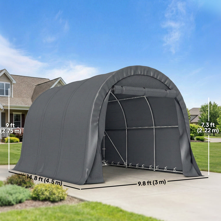 10' x 15' Dark Grey Heavy Duty Carport with Galvanized Frame