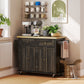 Kitchen Island with Storage, Rolling Trolley Cart with Rubber Wood Top, Spice Rack, Towel Rack, Brown Oak
