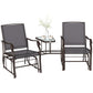 Double Patio Glider Chair with Glass Top Center Table, Outdoor Glider Loveseat with High Back, All Weather Breathable Mesh Fabric for Garden, Backyard, Deck, Grey