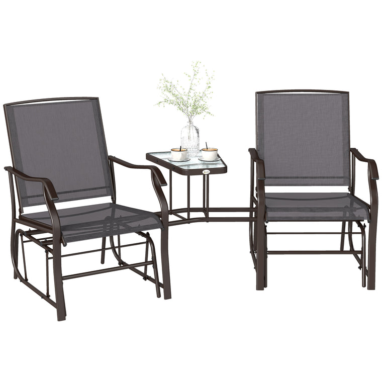 Grey Double Glider Chair with Glass Top Table