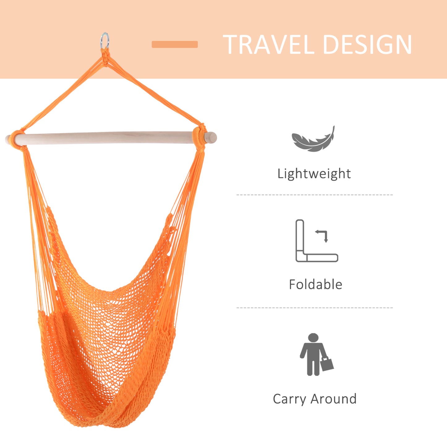 Portable Hammock Chair, Hanging Woven Hammock Swing Chair Sleeping Bed for Outdoor Garden Yard Camping, Orange