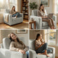 Accent Chair, Velvet-feel Fabric Armchair with Wide Seat, Spring Cushion, Solid Wood legs, Grey