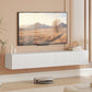 55" Floating TV Stand for TVs up to 72 Inch, Wall Mount Media Console with 2 Fluted Flip-Down Doors, Cable Hole, White
