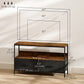 TV Stand with Charging Station, TV Table with 2 Foldable Linen Drawers and Open Shelf for 47 Inch TV, Rustic Brown