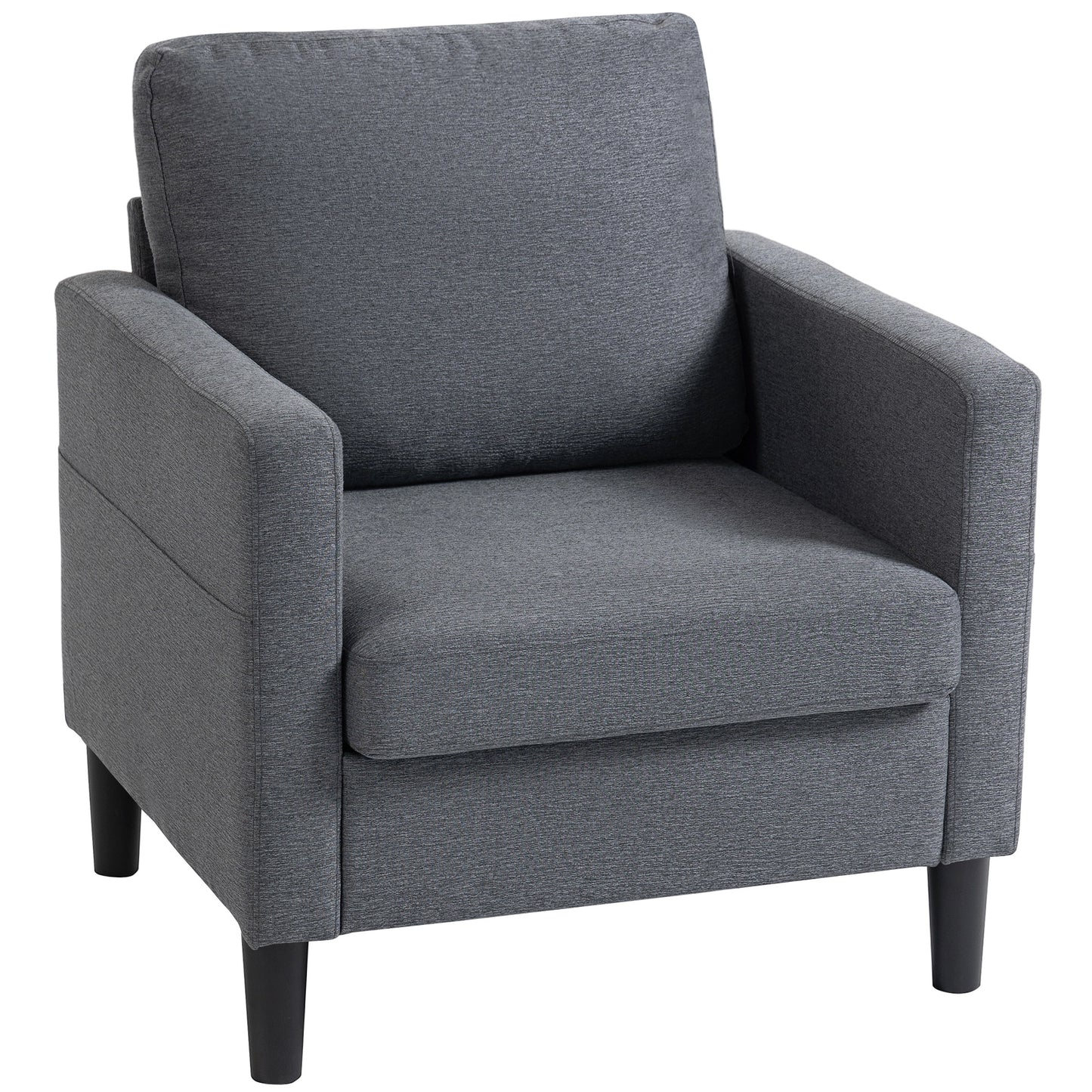 Accent Chair Upholstered Modern Armchair for Living Room with Thick Padded Seat and Armrests Dark Grey