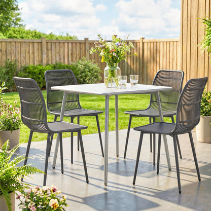 Slotted-Back Outdoor Dining Chairs, Set of 4 - Grey