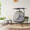 Double Wicker Egg Swing Chair with Canopy, Foldable Hanging Egg Chair with Stand Cushion Headrest, Black
