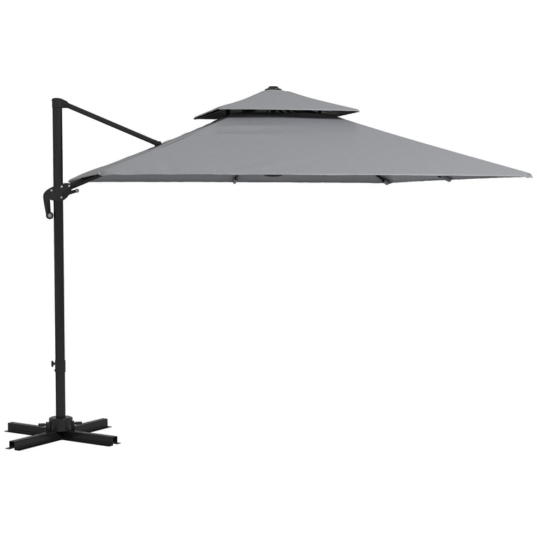 10' x 10' Light Grey Offset Umbrella with 360° Rotation