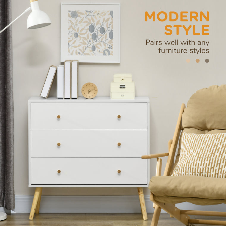 3-Drawer Dresser with Wood Legs - White