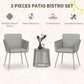 3 Piece Outdoor Patio Bistro Set, Wicker Rattan Furniture with Metal Legs for Garden, Backyard, Light Grey