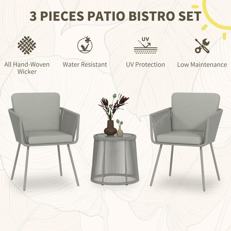 3-Piece Wicker Rattan Bistro Set with Metal Legs