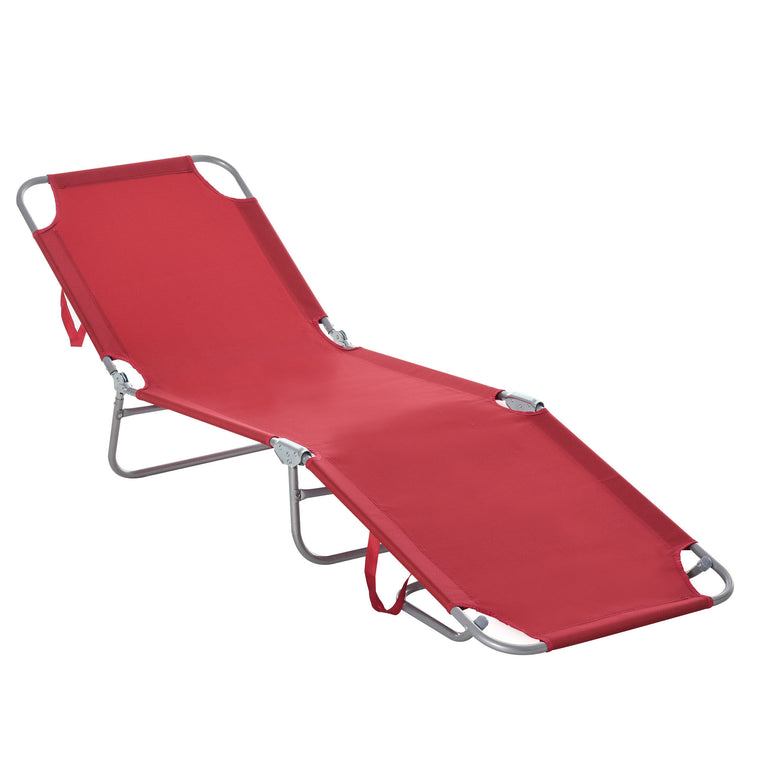 Wine Red Folding Chaise Lounge with Mesh Fabric