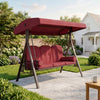 Outdoor Patio 3-Person Steel Canopy Cushioned Seat Bench Swing with Included Side Trays & Padded Comfort, Wine Red
