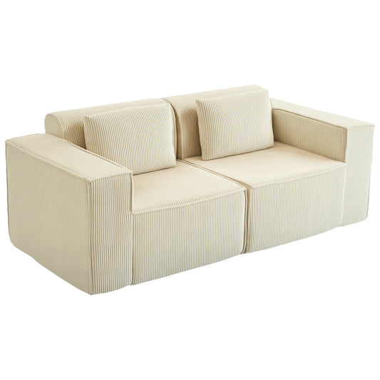 Corduroy 3-Seater Boneless Sofa - Beige